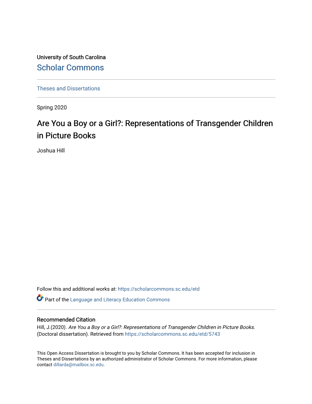 Representations of Transgender Children in Picture Books