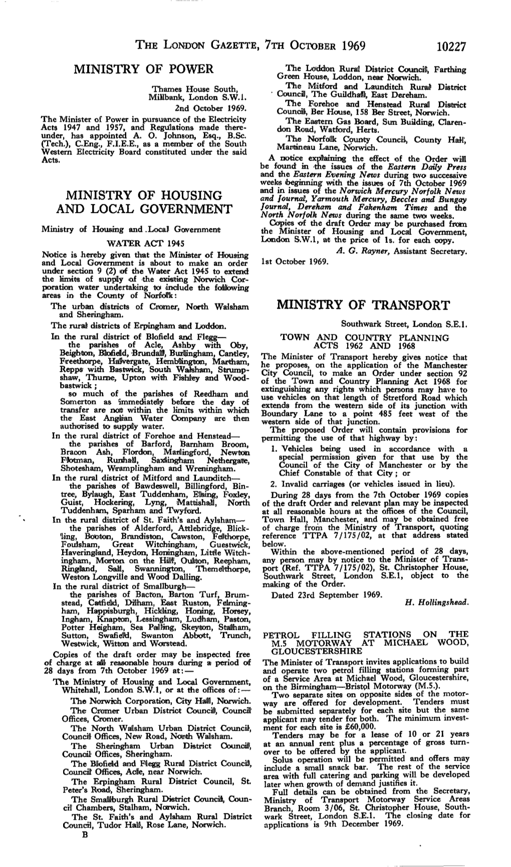 THE LONDON GAZETTE, 7Ra OCTOBER 1969 10227 MINISTRY