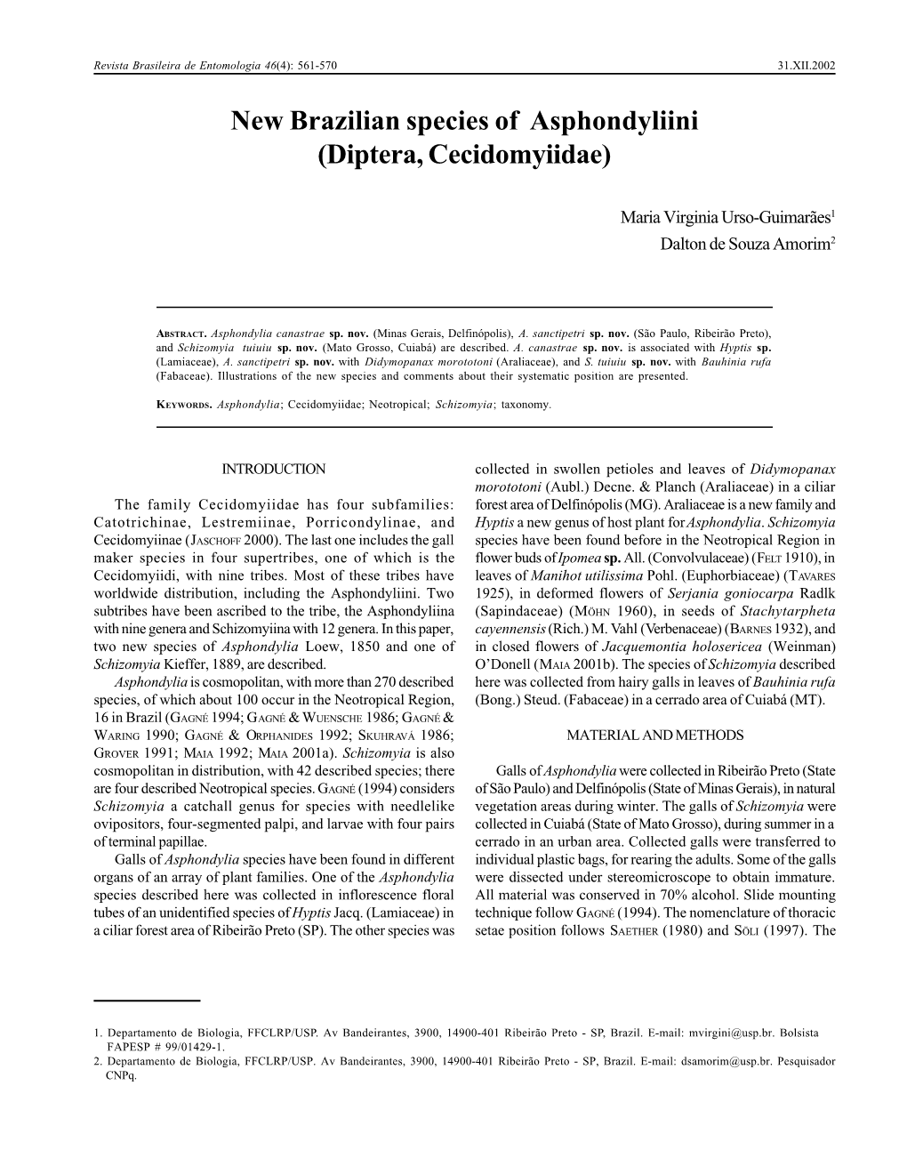 New Brazilian Species of Asphondyliini (Diptera, Cecidomyiidae)