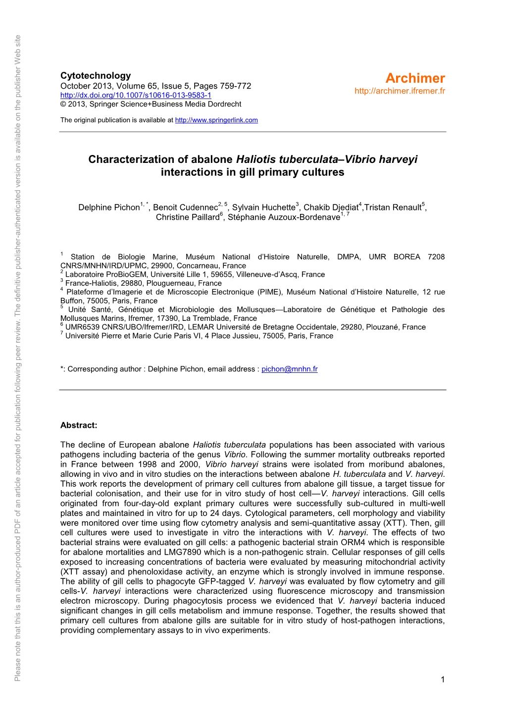 Characterization of Abalone Haliotis Tuberculata–Vibrio Harveyi