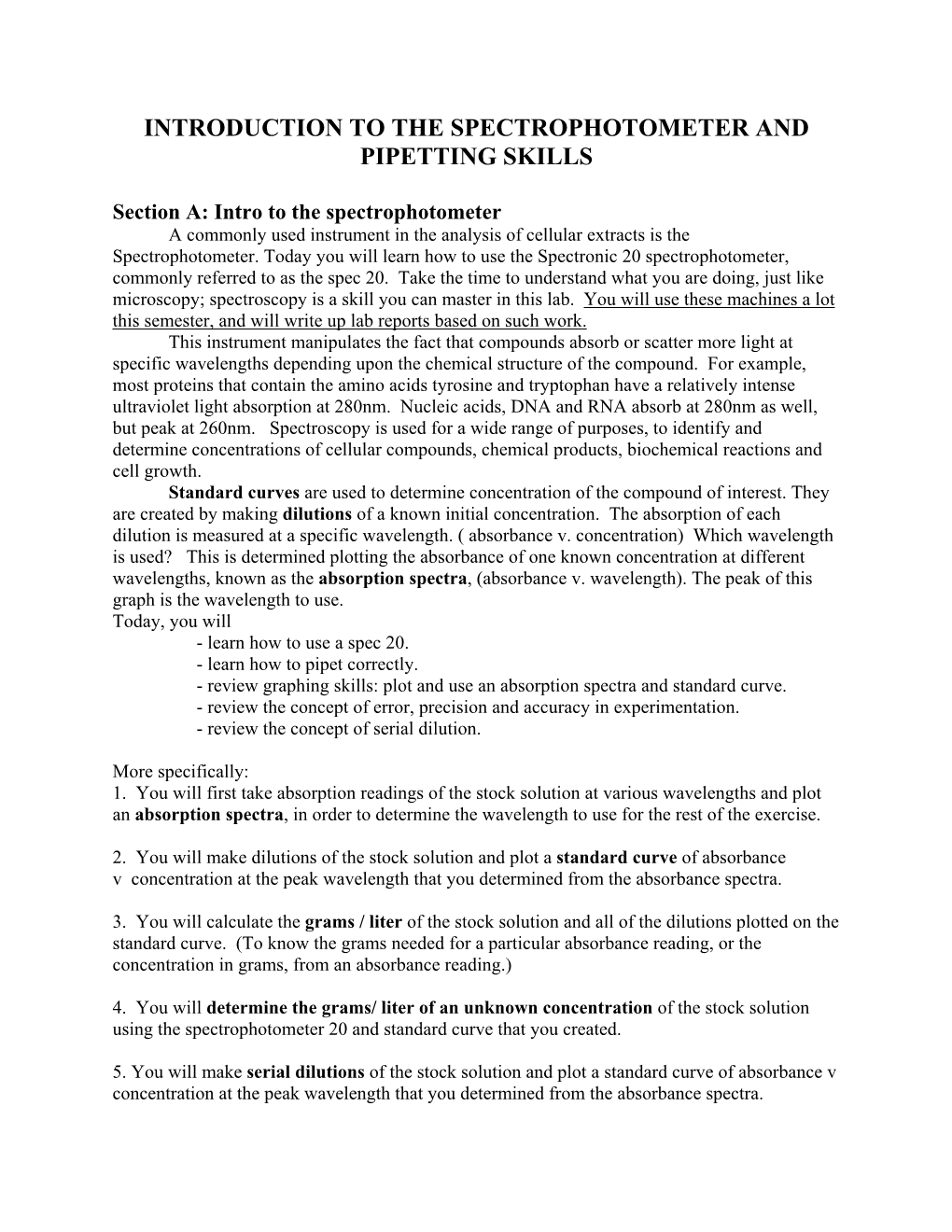 Introduction to the Spectrophotometer and Pipetting Skills