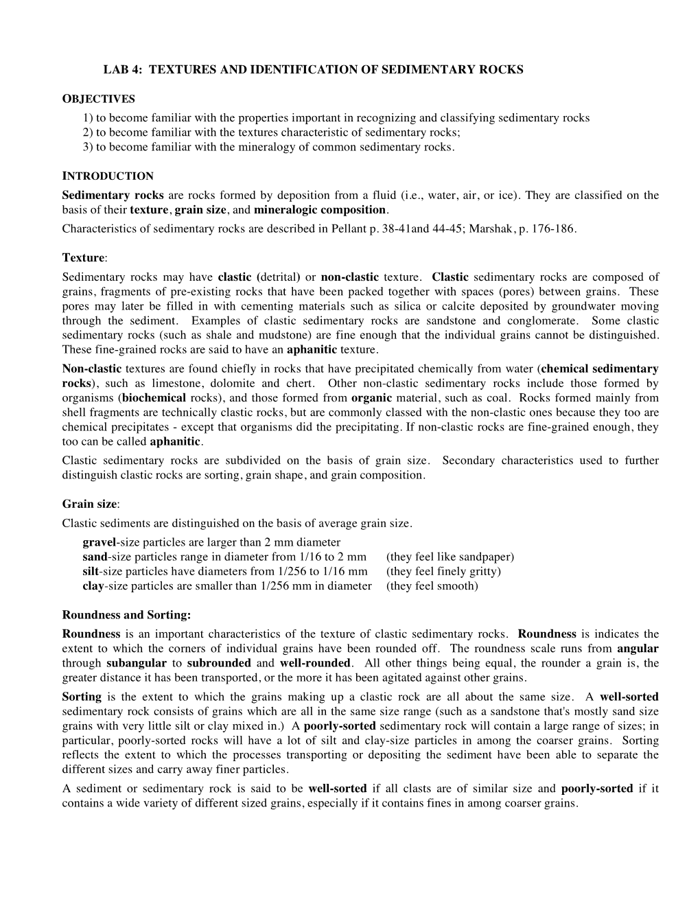 Lab 4: Textures and Identification of Sedimentary Rocks
