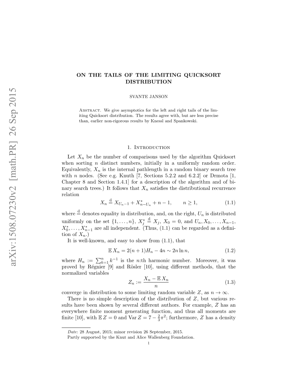 On the Tails of the Limiting Quicksort Distribution 3