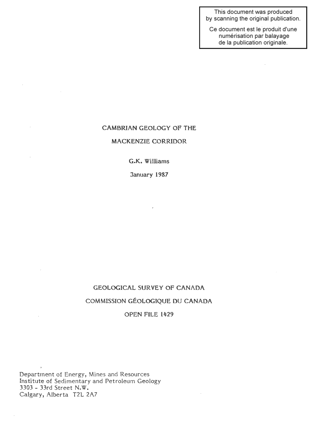 Cambrian Geology of the Mackenzie Corridor G.K