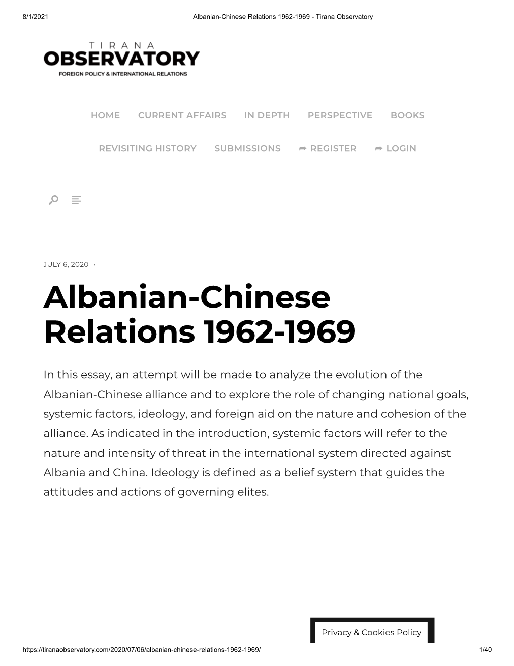 Albanian-Chinese Relations 1962-1969 - Tirana Observatory