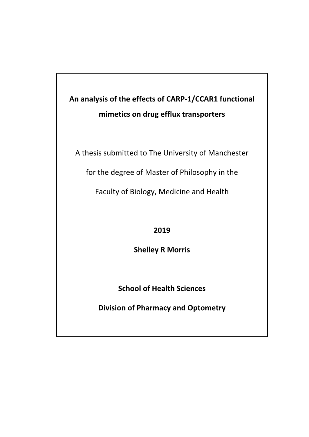 An Analysis of the Effects of CARP-1/CCAR1 Functional Mimetics on Drug Efflux Transporters