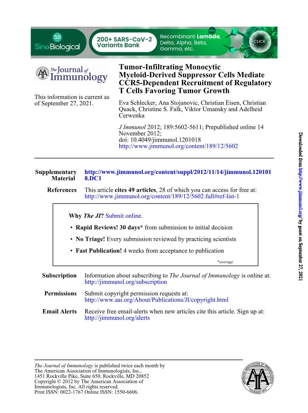 T Cells Favoring Tumor Growth CCR5-Dependent Recruitment Of