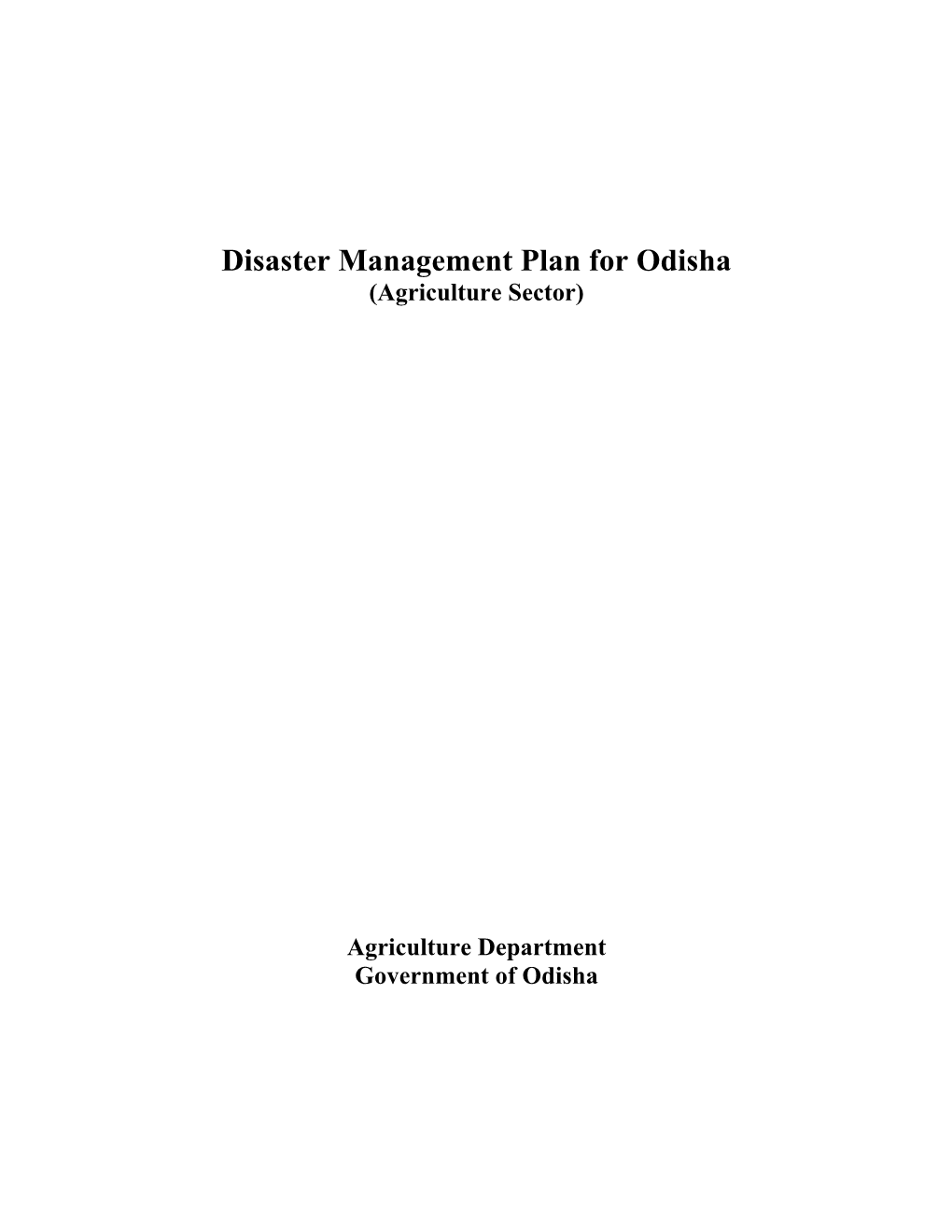 Disaster Management Plan for Odisha (Agriculture Sector)