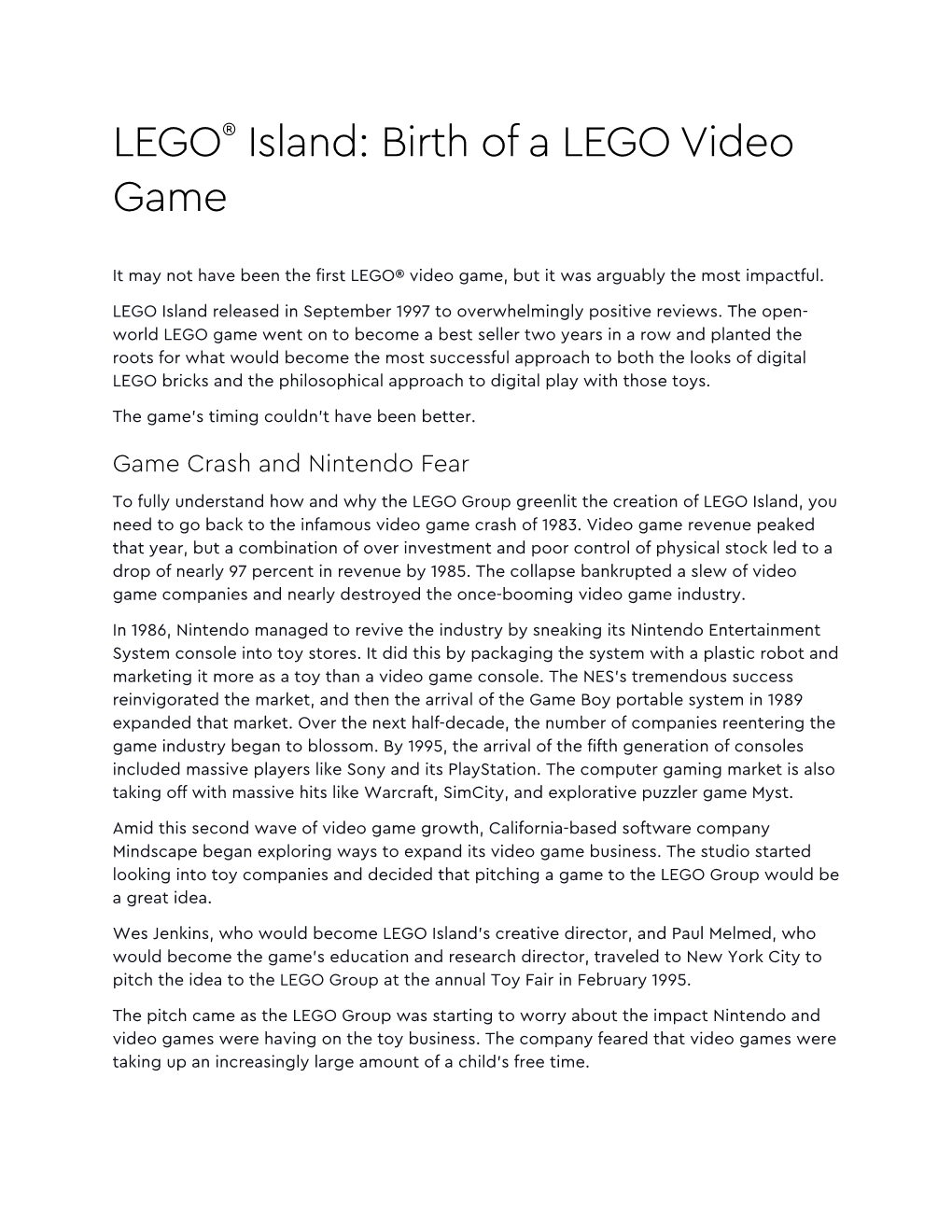 LEGO® Island: Birth of a LEGO Video Game