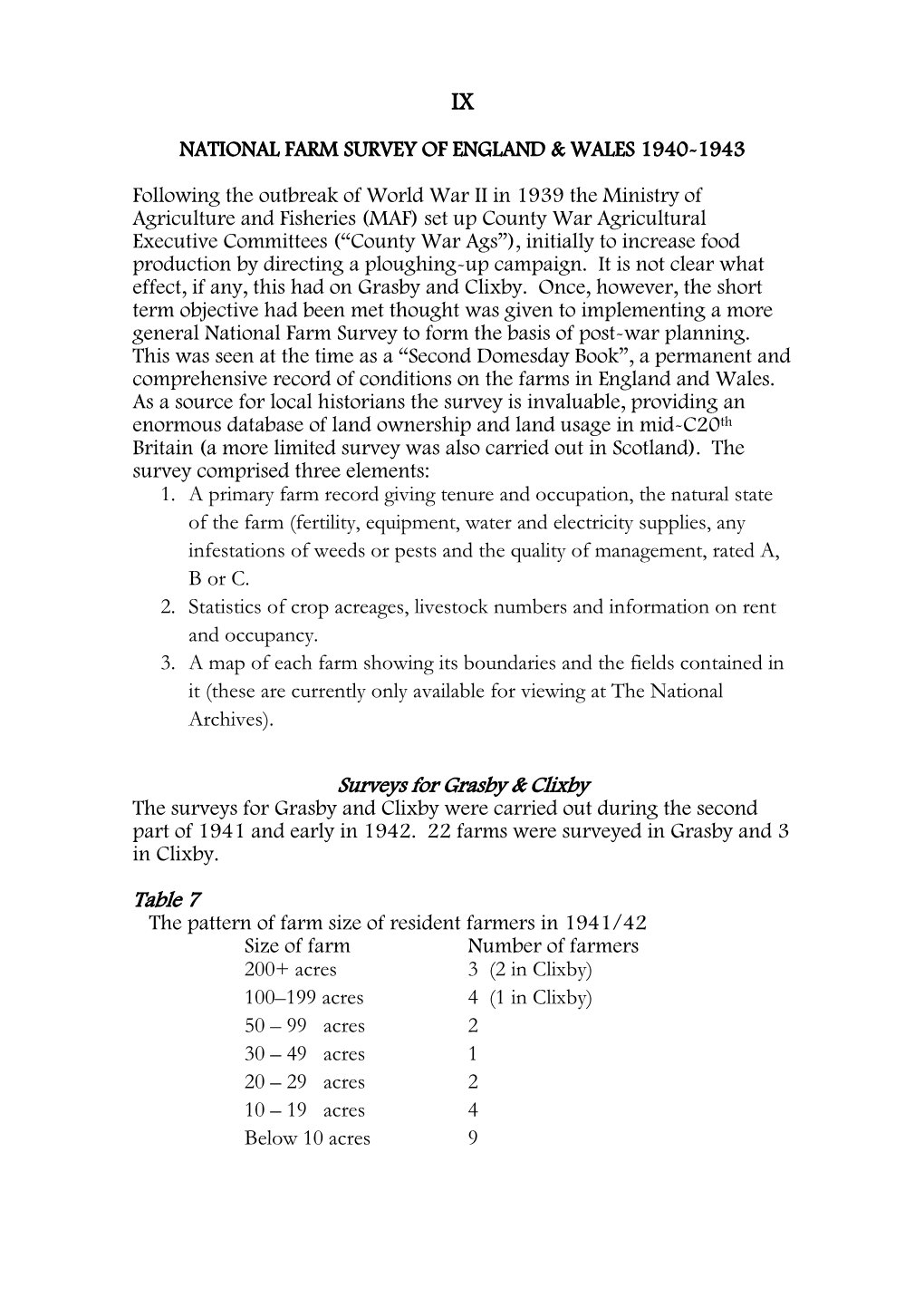 Surveys for Grasby & Clixby Table 7