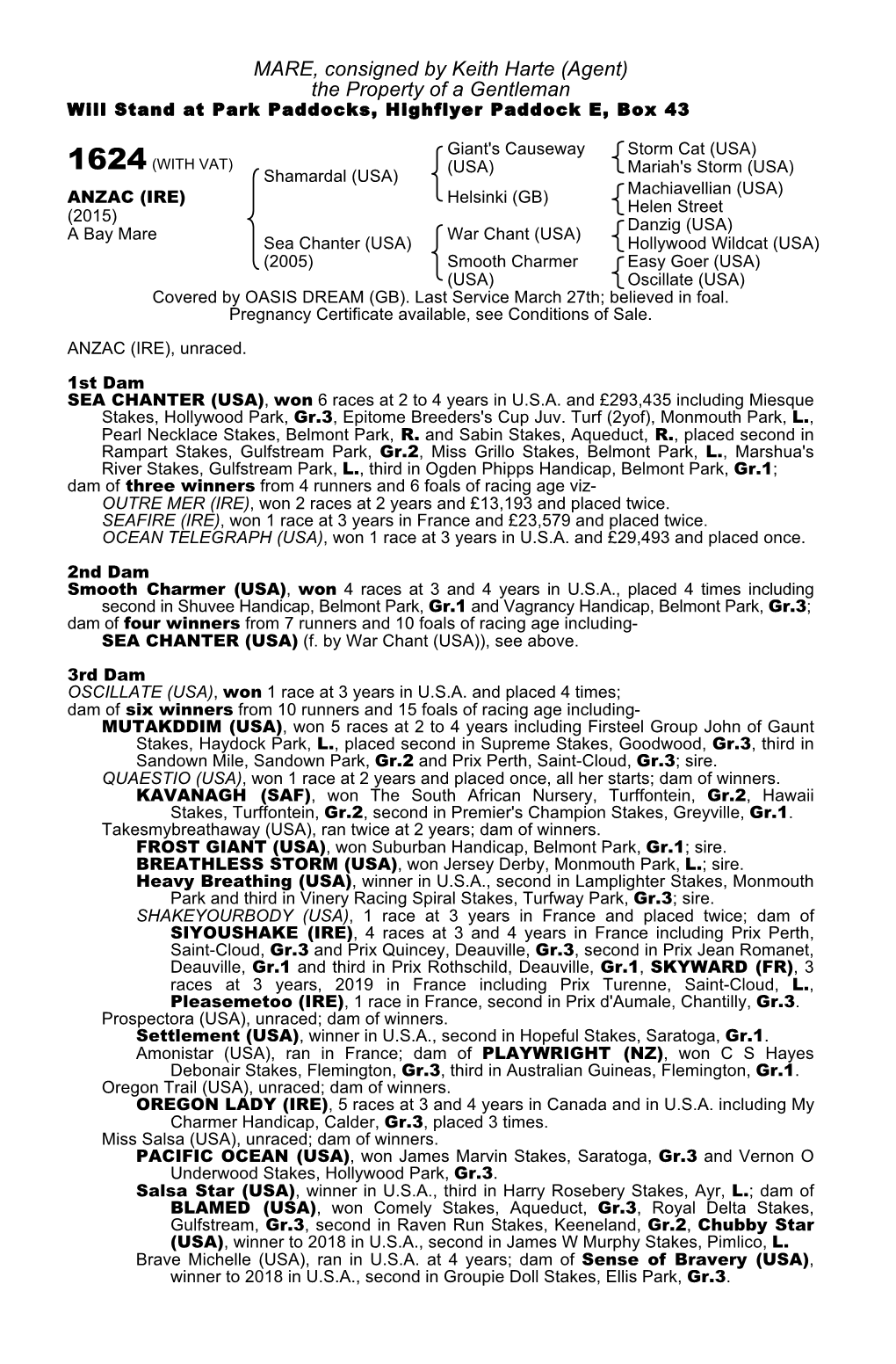 MARE, Consigned by Keith Harte (Agent) the Property of a Gentleman Will Stand at Park Paddocks, Highflyer Paddock E, Box 43