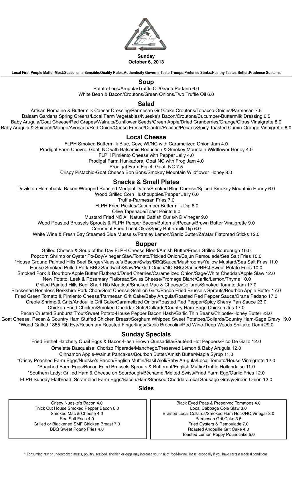 Sunday 10 6 Menu