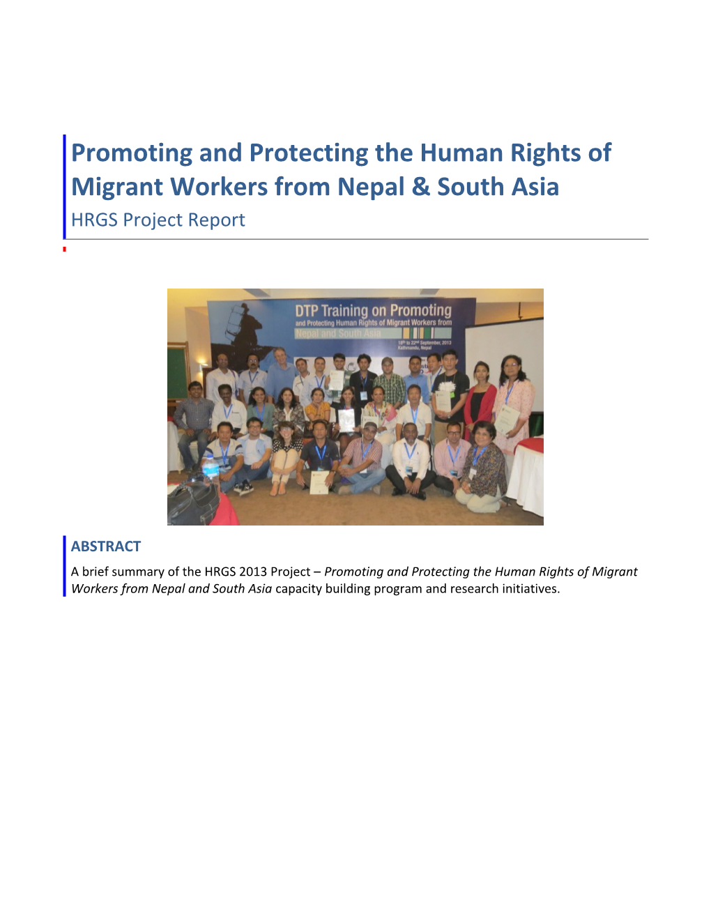 Promoting and Protecting the Human Rights of Migrant Workers from Nepal & South Asia