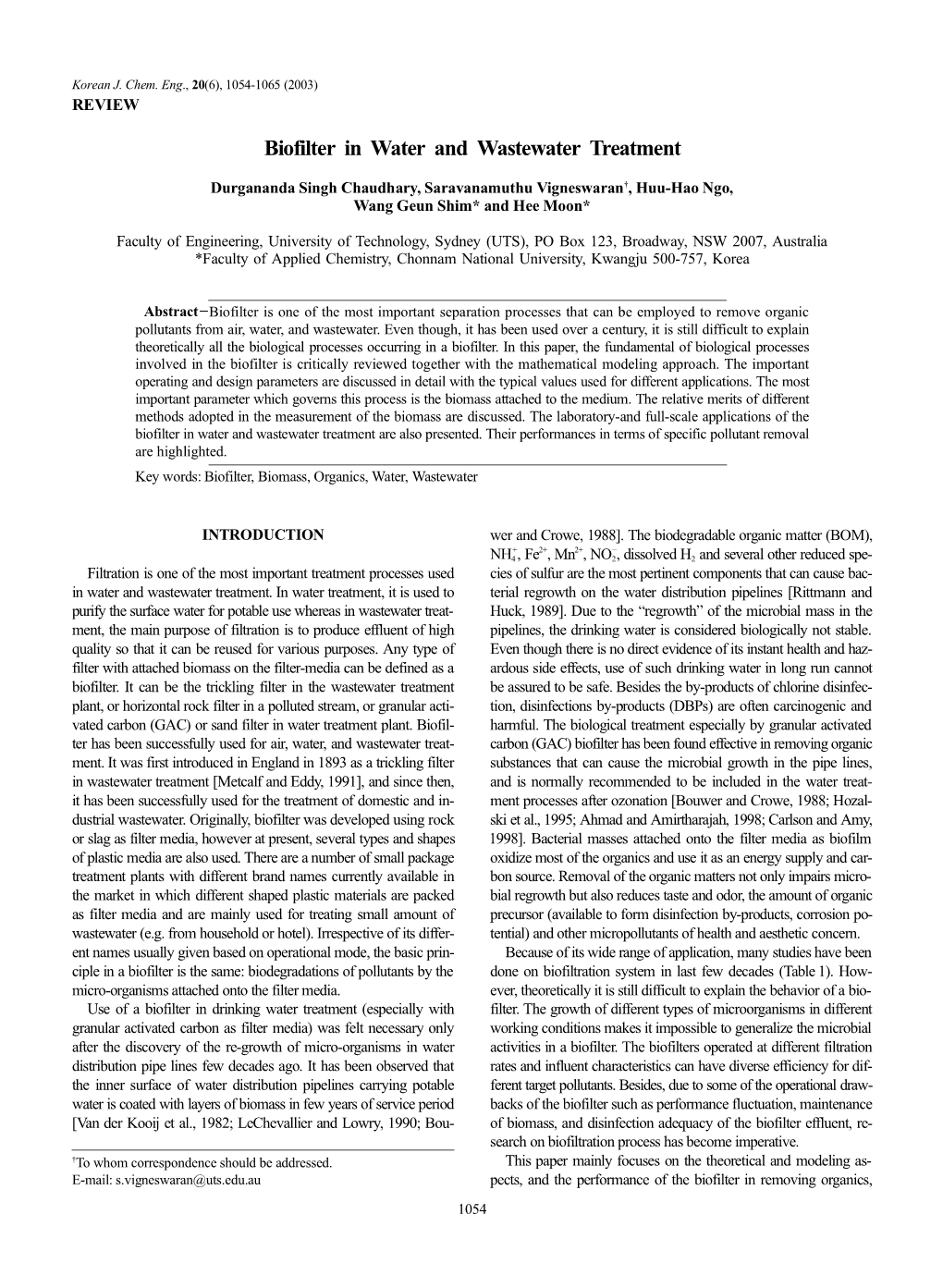 Biofilter in Water and Wastewater Treatment