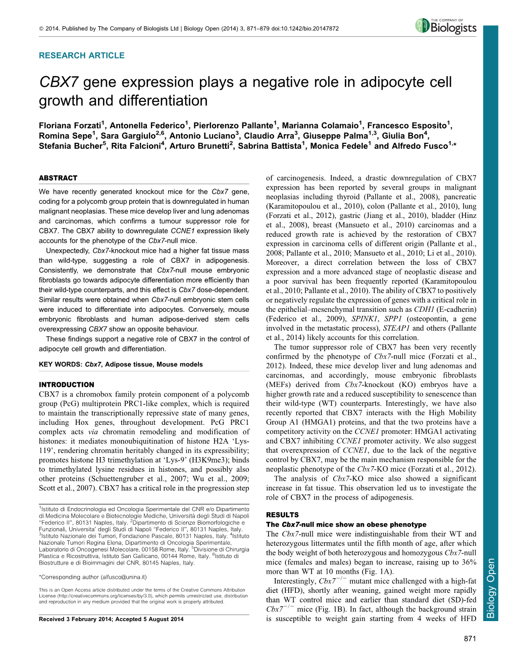 CBX7 Gene Expression Plays a Negative Role in Adipocyte Cell Growth and Differentiation