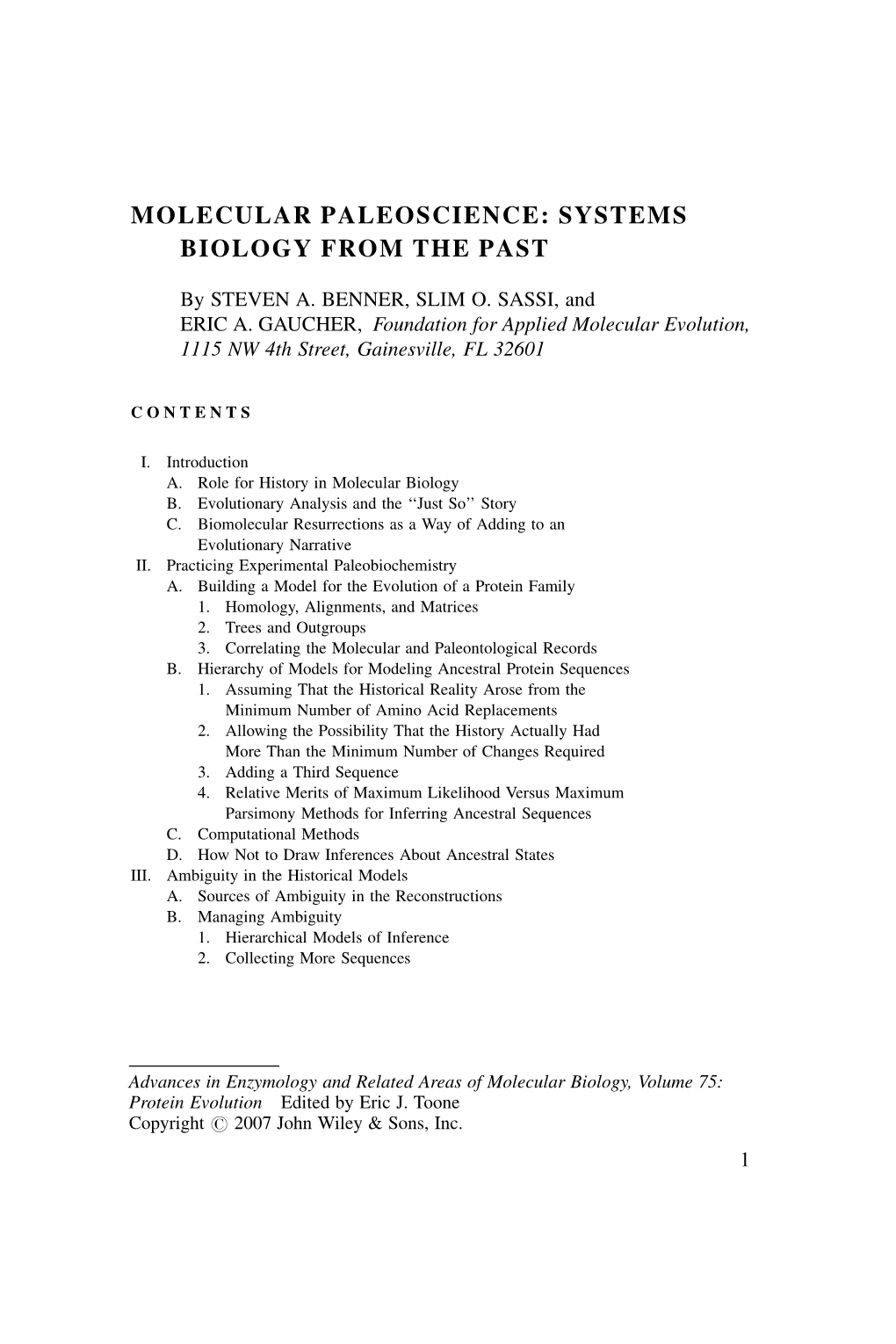 Molecular Paleoscience: Systems Biology from the Past