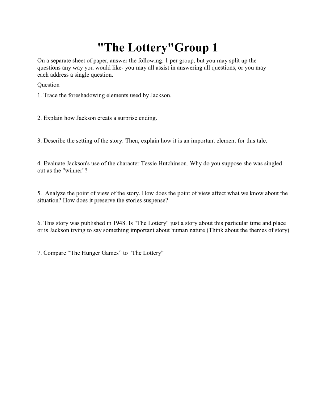 The Lottery Group 1