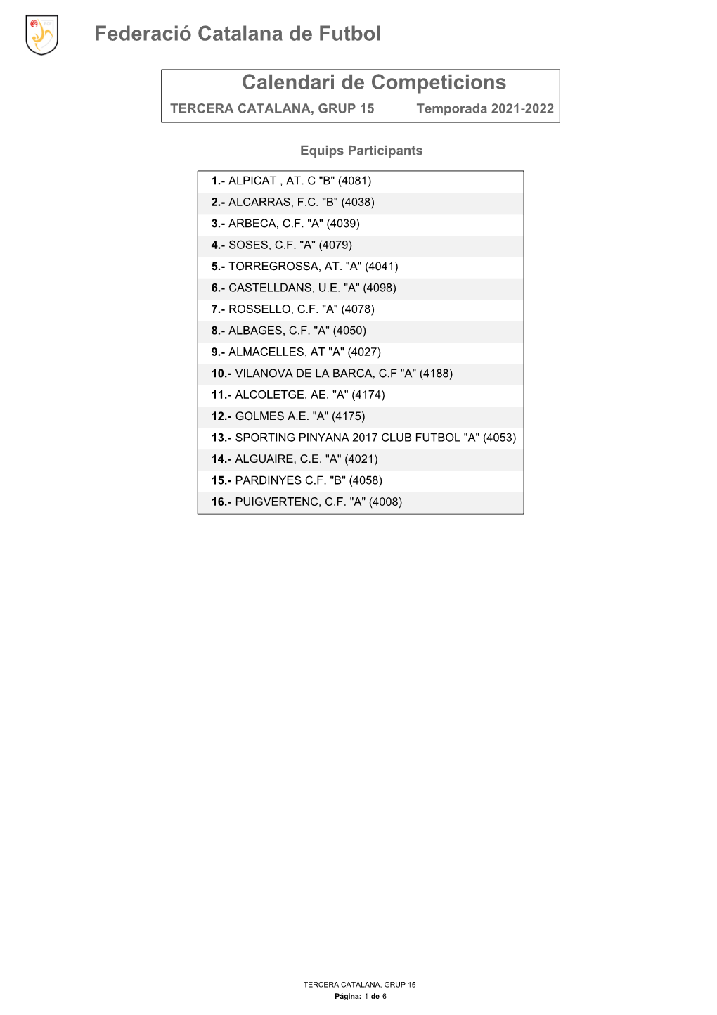 Calendari De Competició