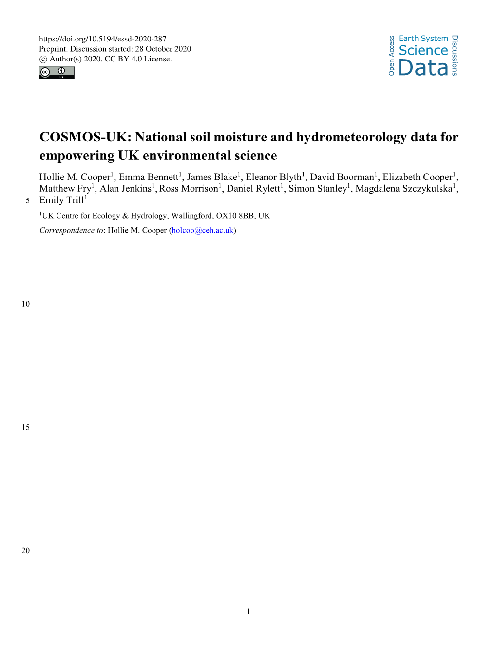 COSMOS-UK: National Soil Moisture and Hydrometeorology Data for Empowering UK Environmental Science Hollie M