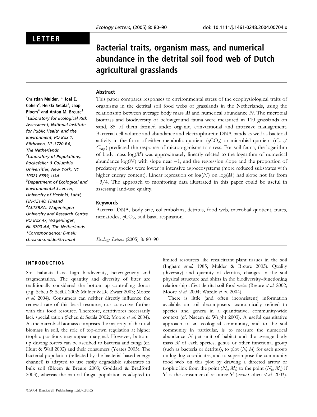 Bacterial Traits, Organism Mass, and Numerical Abundance in the Detrital Soil Food Web of Dutch Agricultural Grasslands