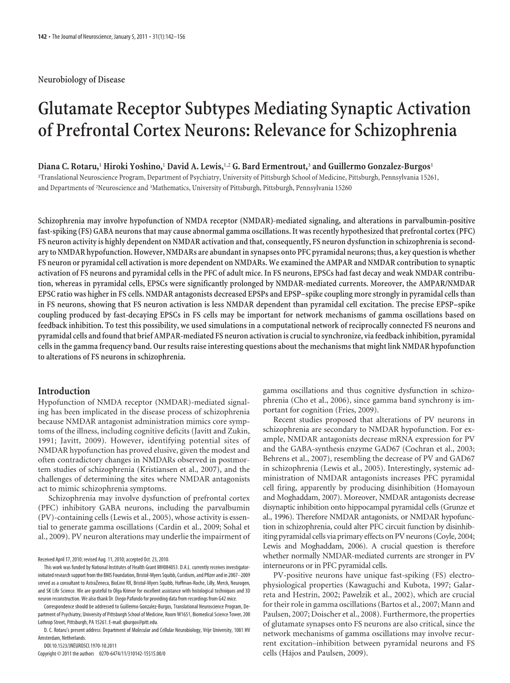 Glutamate Receptor Subtypes Mediating Synaptic Activation of Prefrontal Cortex Neurons: Relevance for Schizophrenia