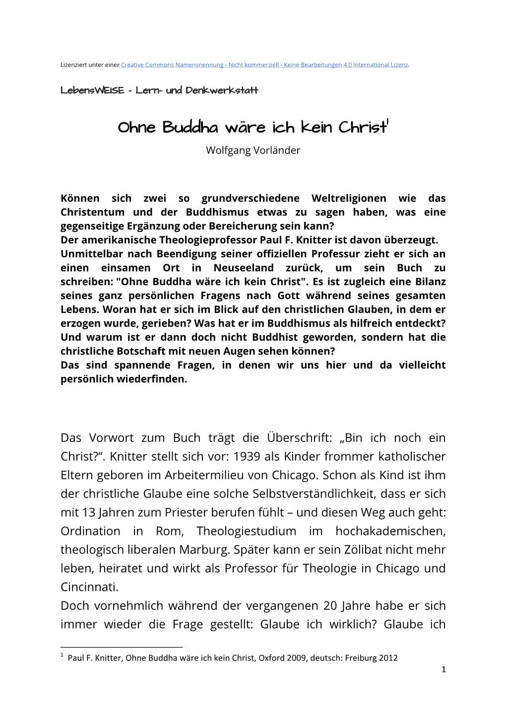 Ohne Buddha Wäre Ich Kein Christ1 Wolfgang Vorländer