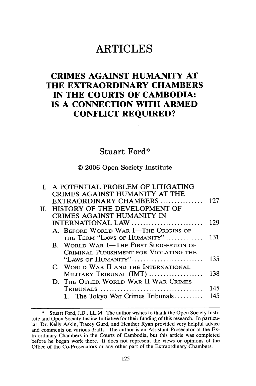 Crimes Against Humanity at the Extraordinary Chambers in the Courts of Cambodia: Is a Connection with Armed Conflict Required?