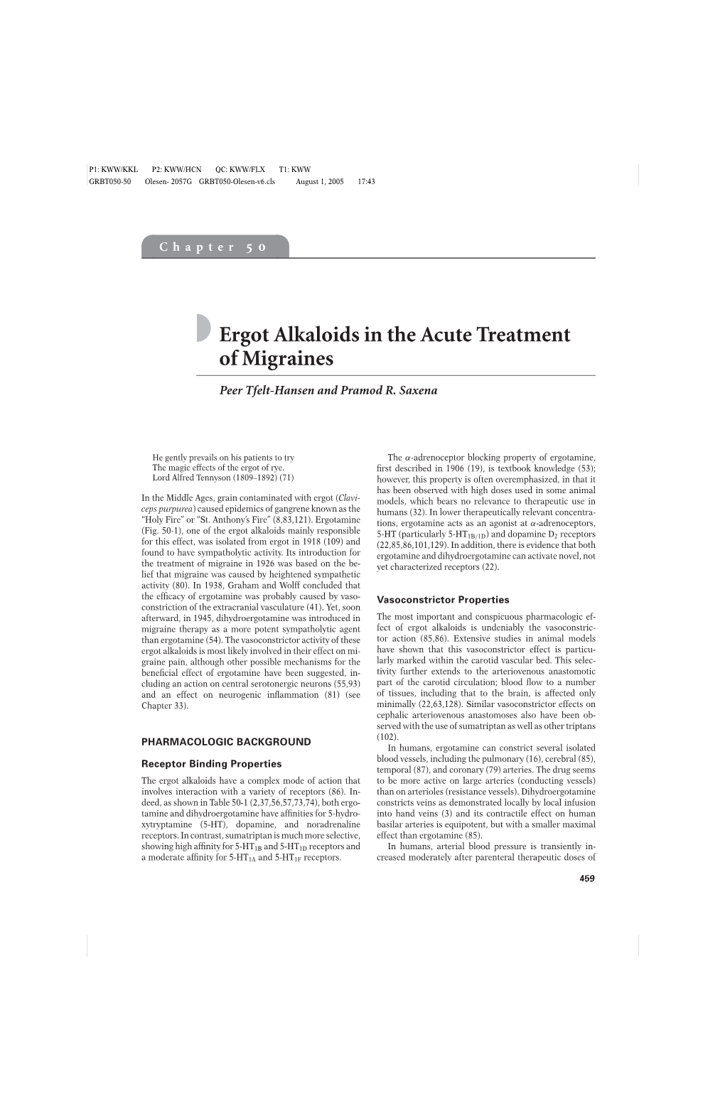 Ergot Alkaloids in the Acute Treatment of Migraines