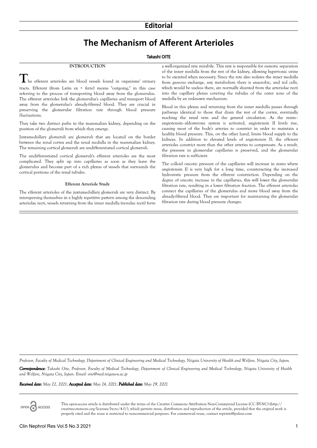 The Mechanism of Afferent Arterioles