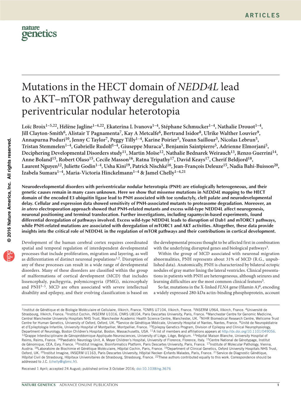 Mutations in the HECT Domain of NEDD4L Lead to AKT–Mtor