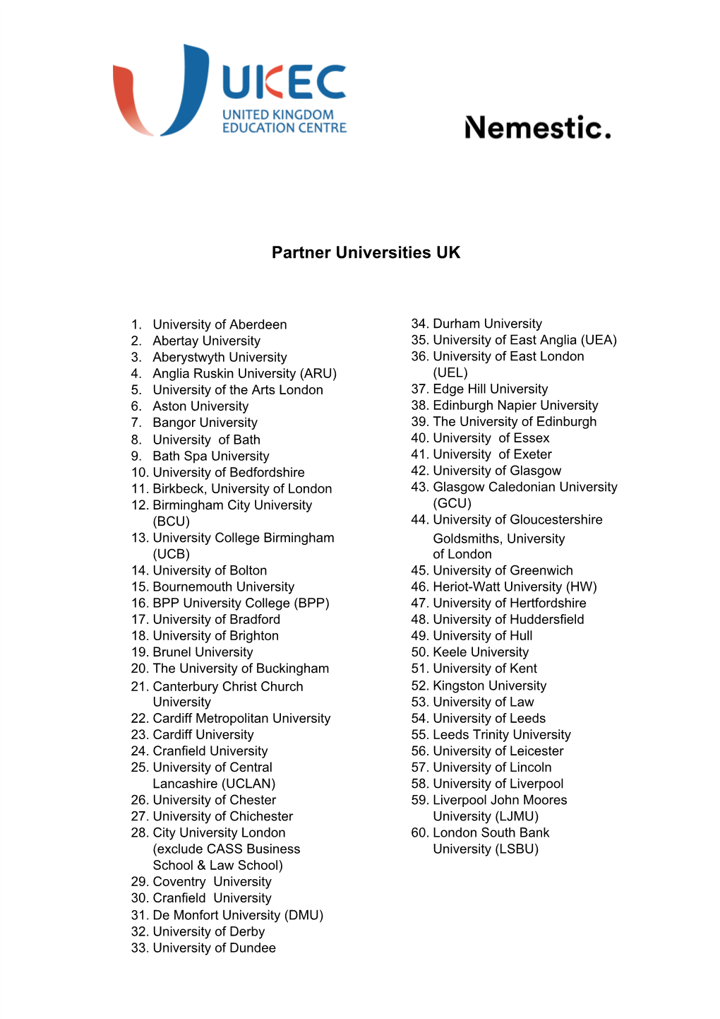 Partner Universities UK