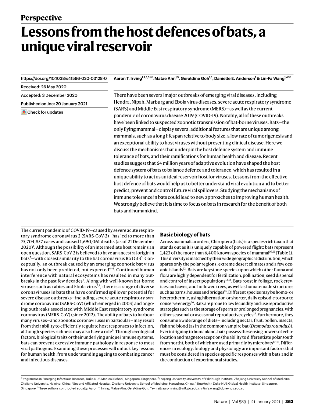 Lessons from the Host Defences of Bats, a Unique Viral Reservoir