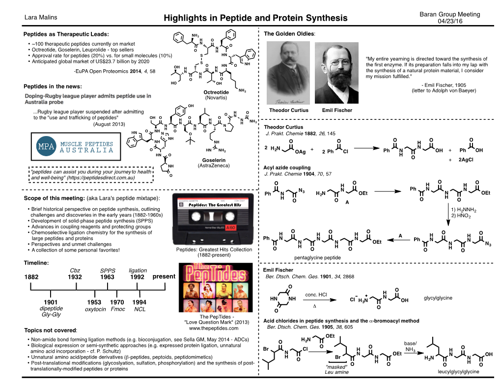 Highlights in Peptide and Protein Synthesis 04/23/16