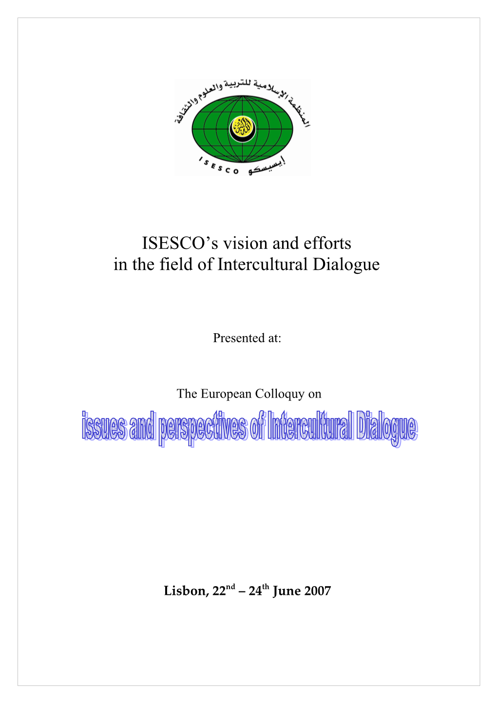 ISESCO S Vision and Efforts