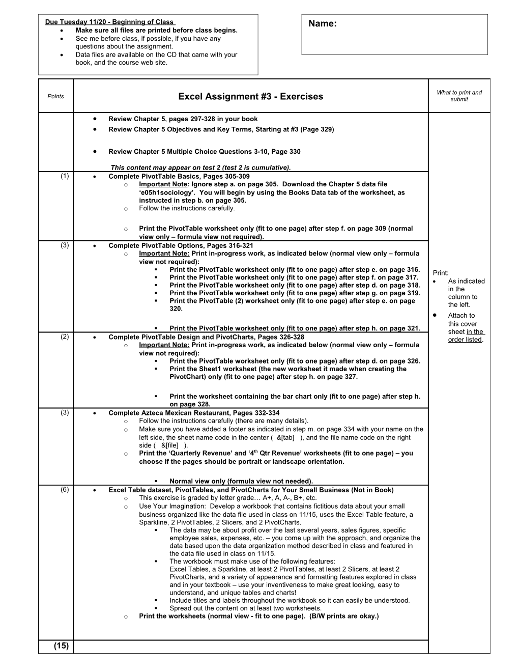 Excel Assignment #3 - Exercises