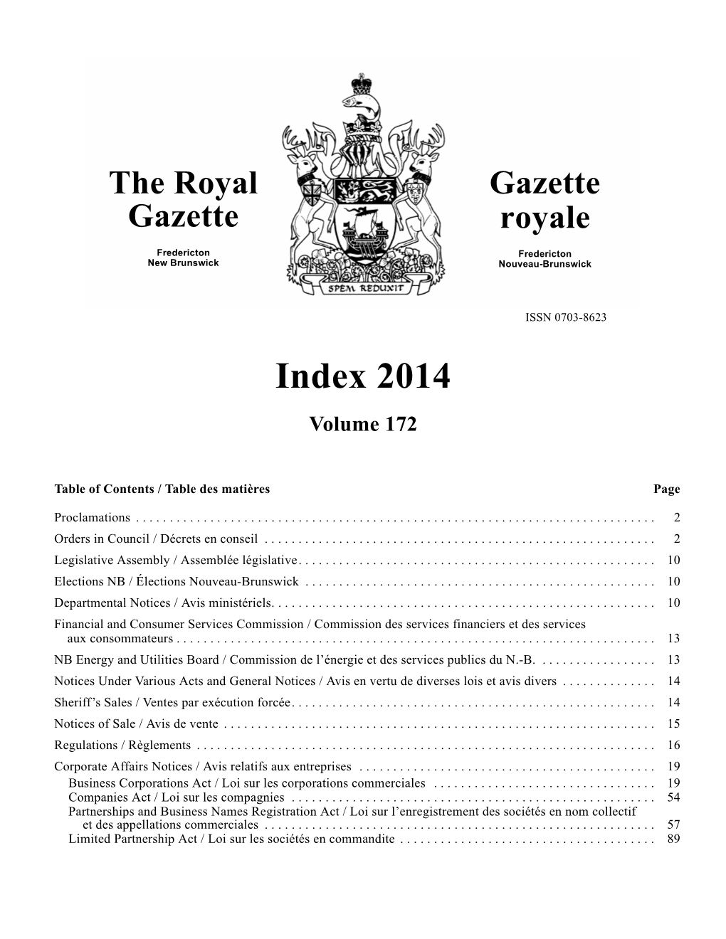 The Royal Gazette Index 2014