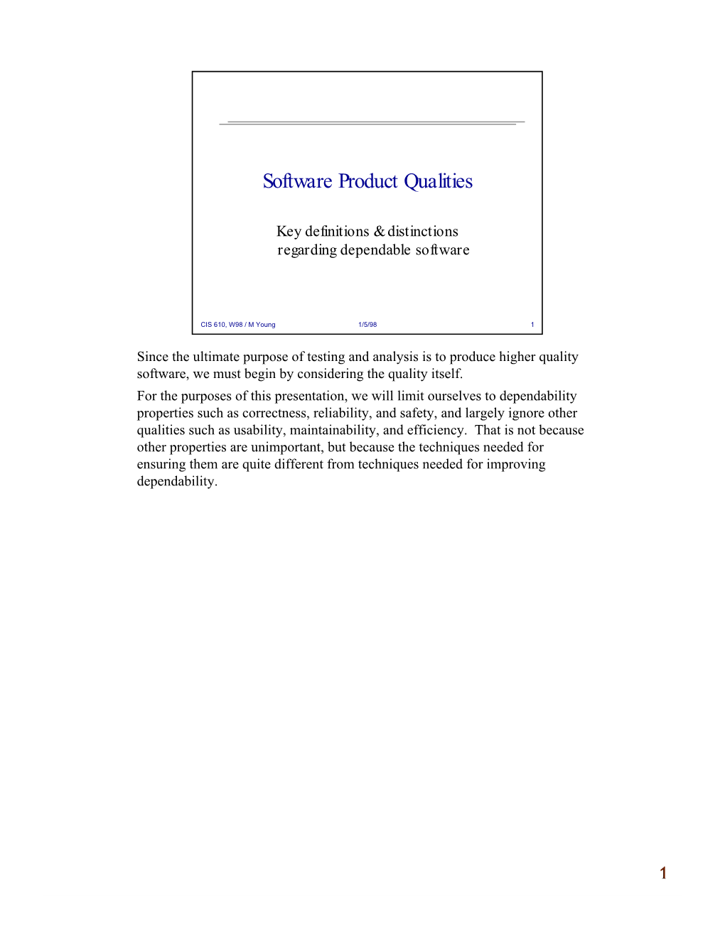 Software Dependability Qualities