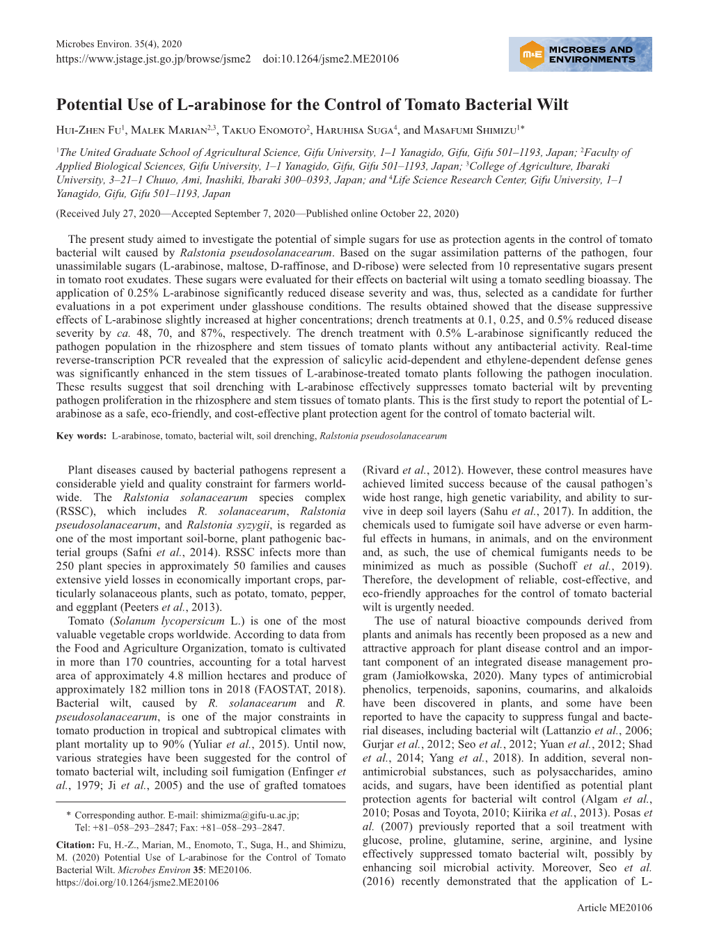 Potential Use of L-Arabinose for the Control of Tomato Bacterial Wilt