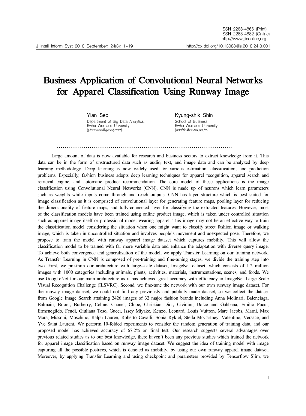 Business Application of Convolutional Neural Networks for Apparel Classification Using Runway Image