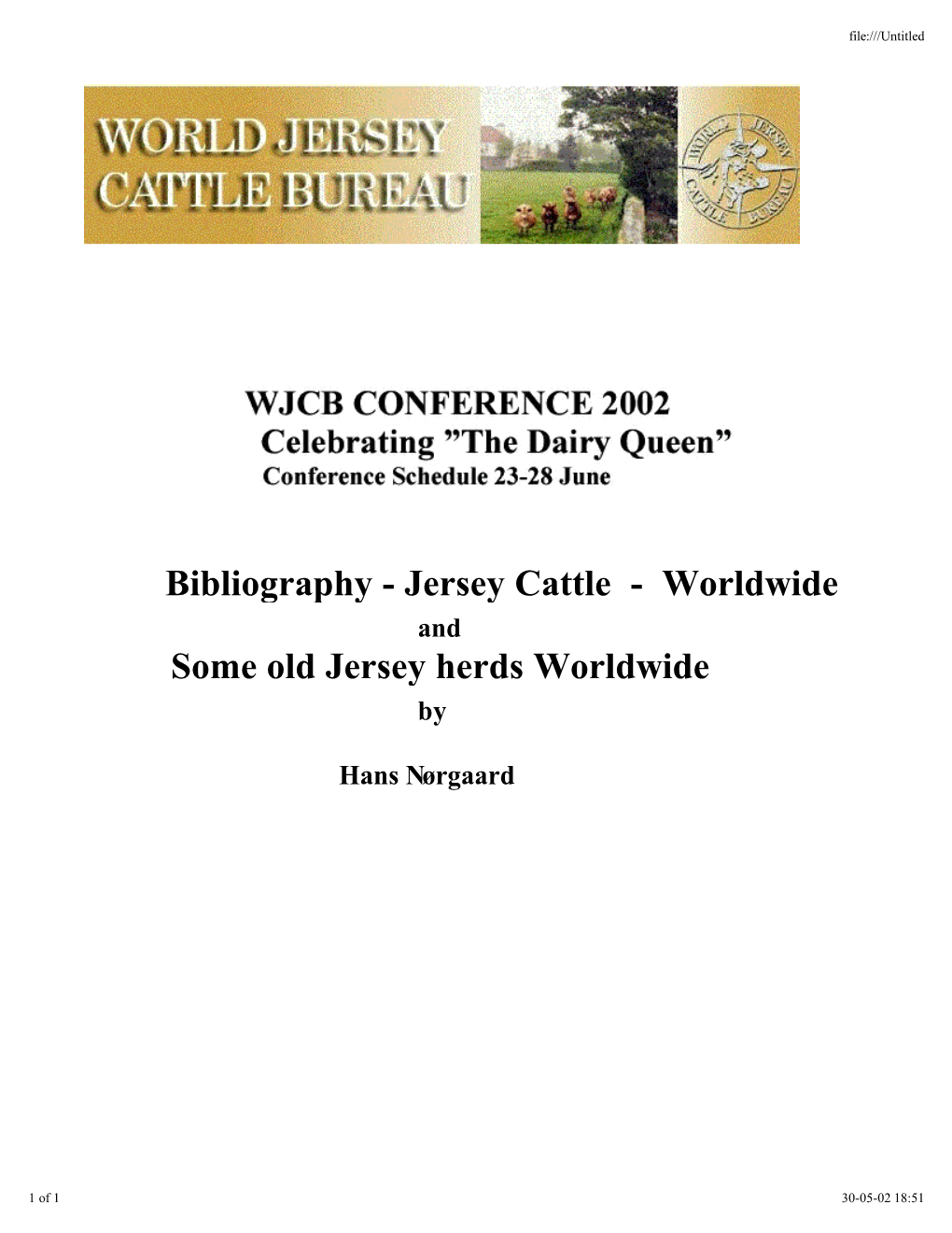 Bibliography - Jersey Cattle - Worldwide and Some Old Jersey Herds Worldwide By
