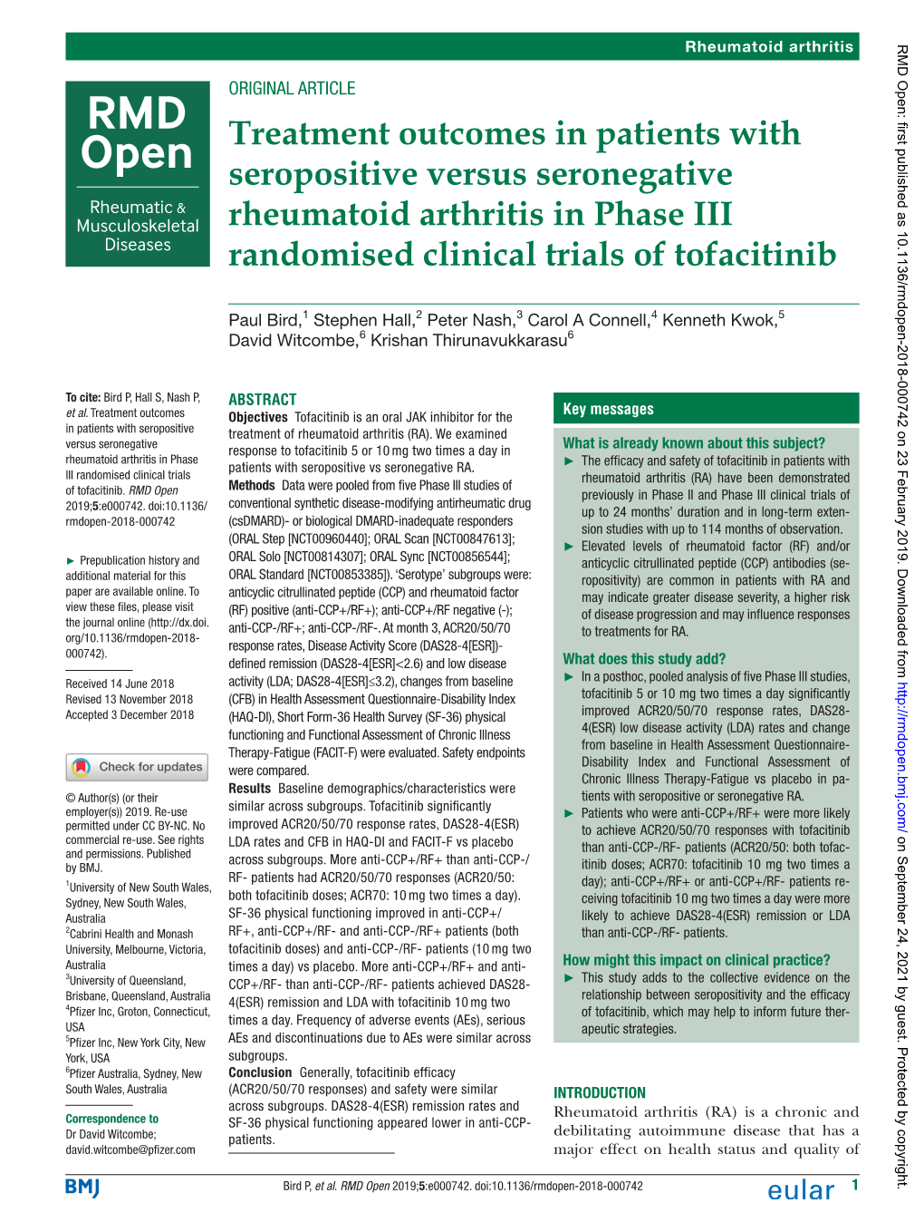 Treatment Outcomes in Patients with Seropositive Versus Seronegative Rheumatoid Arthritis in Phase III Randomised Clinical Trials of Tofacitinib