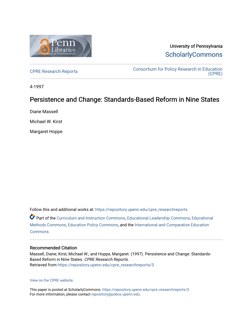Standards-Based Reform in Nine States