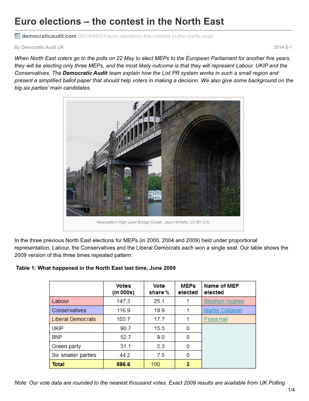 Euro Elections – the Contest in the North East