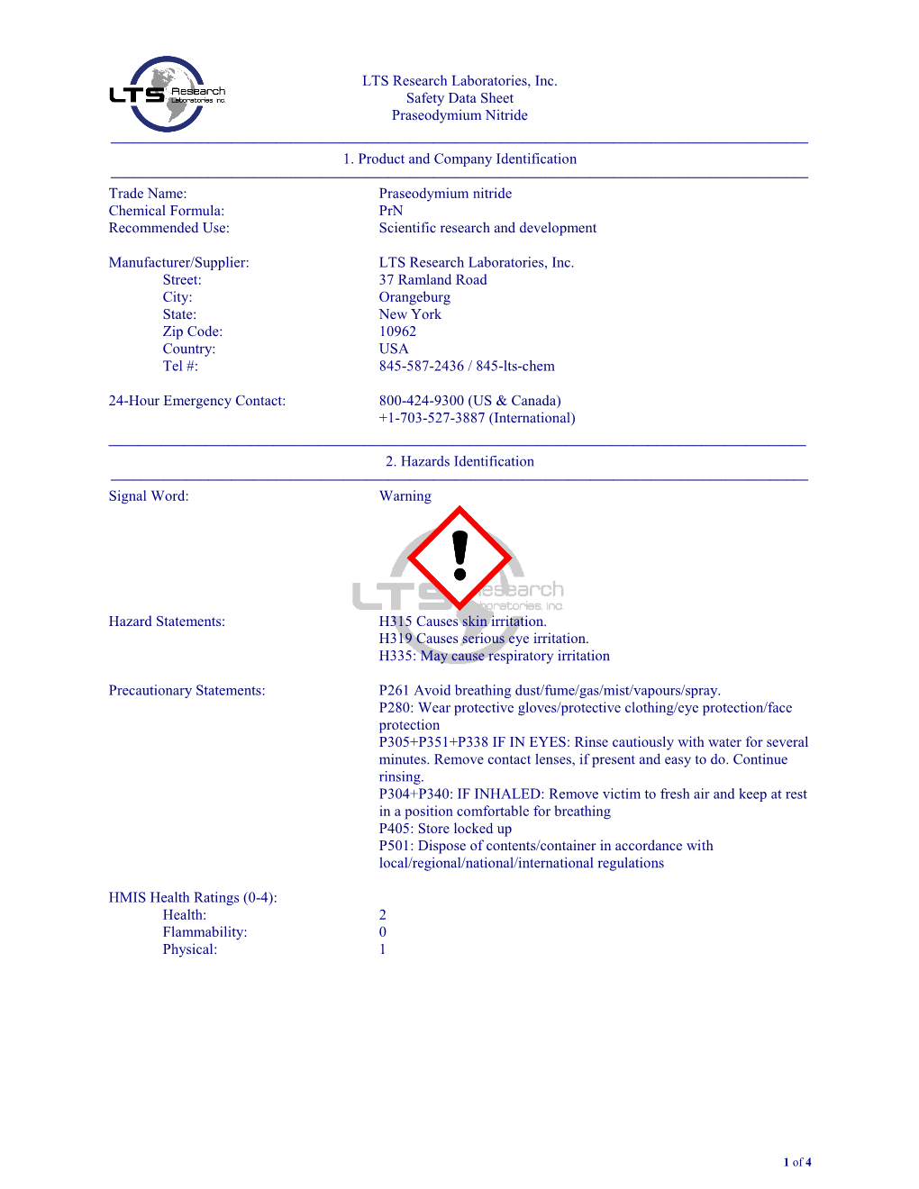 Material Safety Data Sheet