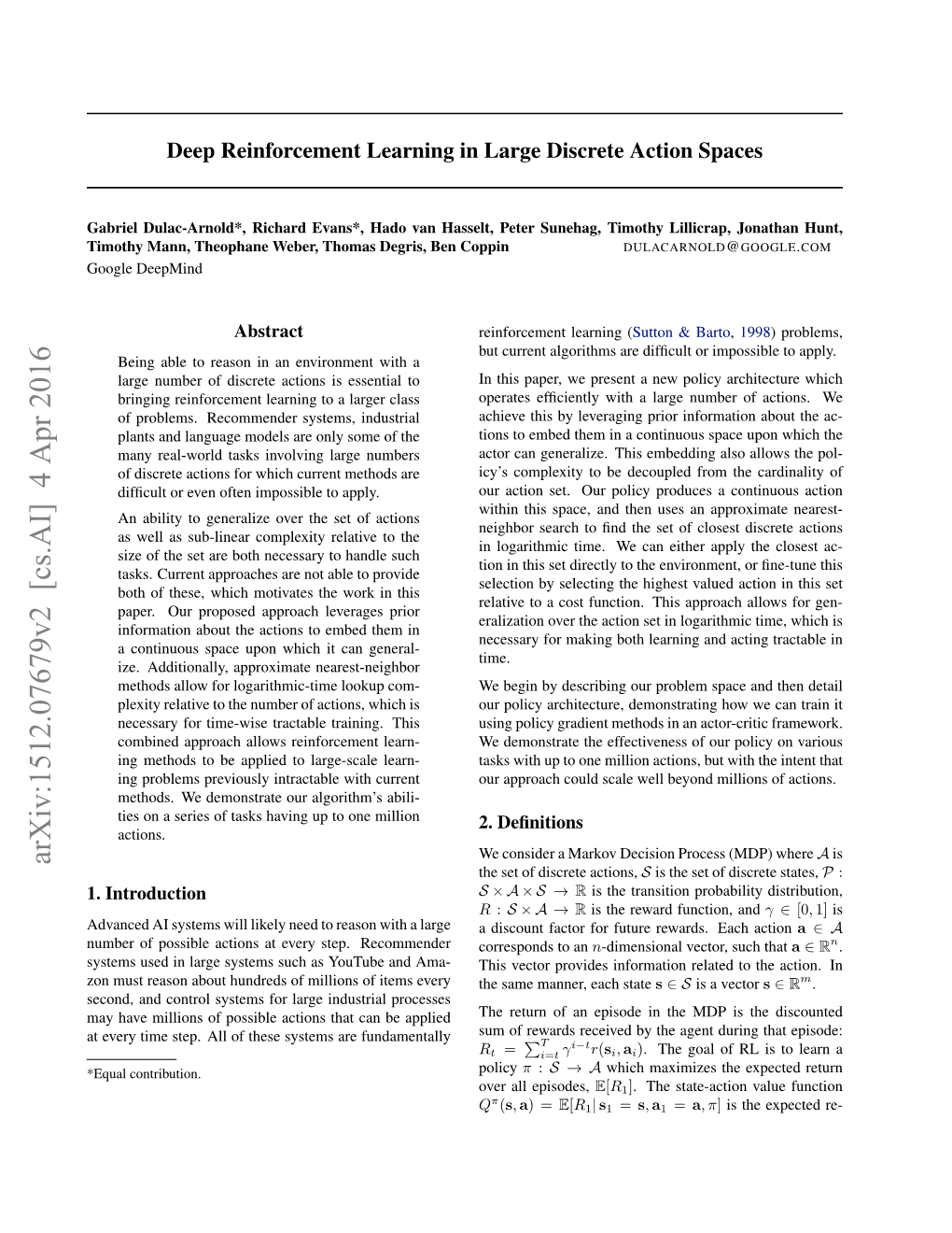 Deep Reinforcement Learning in Large Discrete Action Spaces