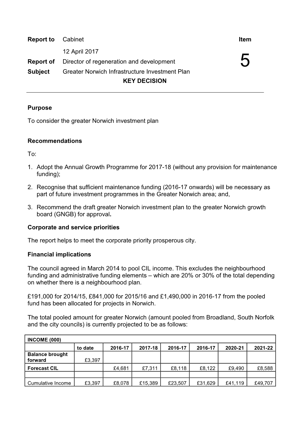 Greater Norwich Infrastructure Investment Plan KEY DECISION