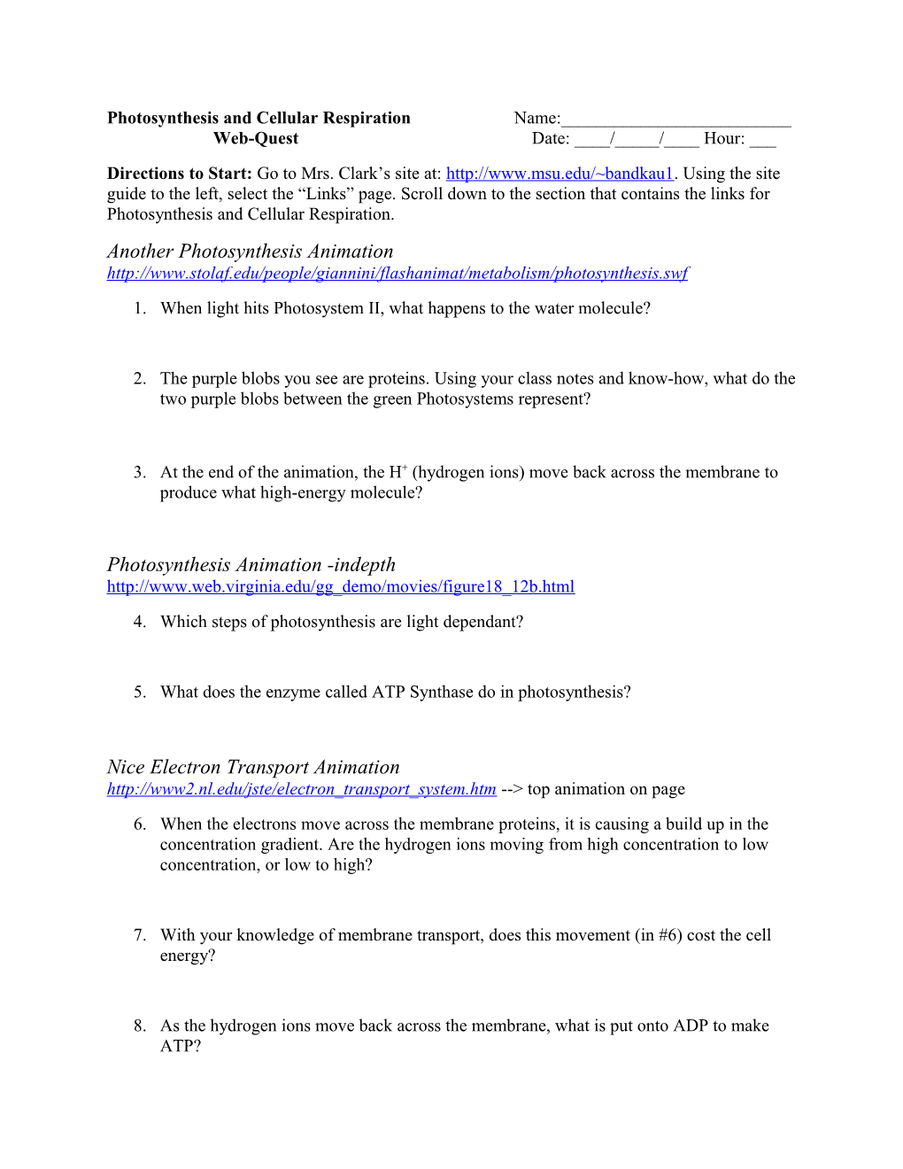 Photosynthesis and Cellular Respiration