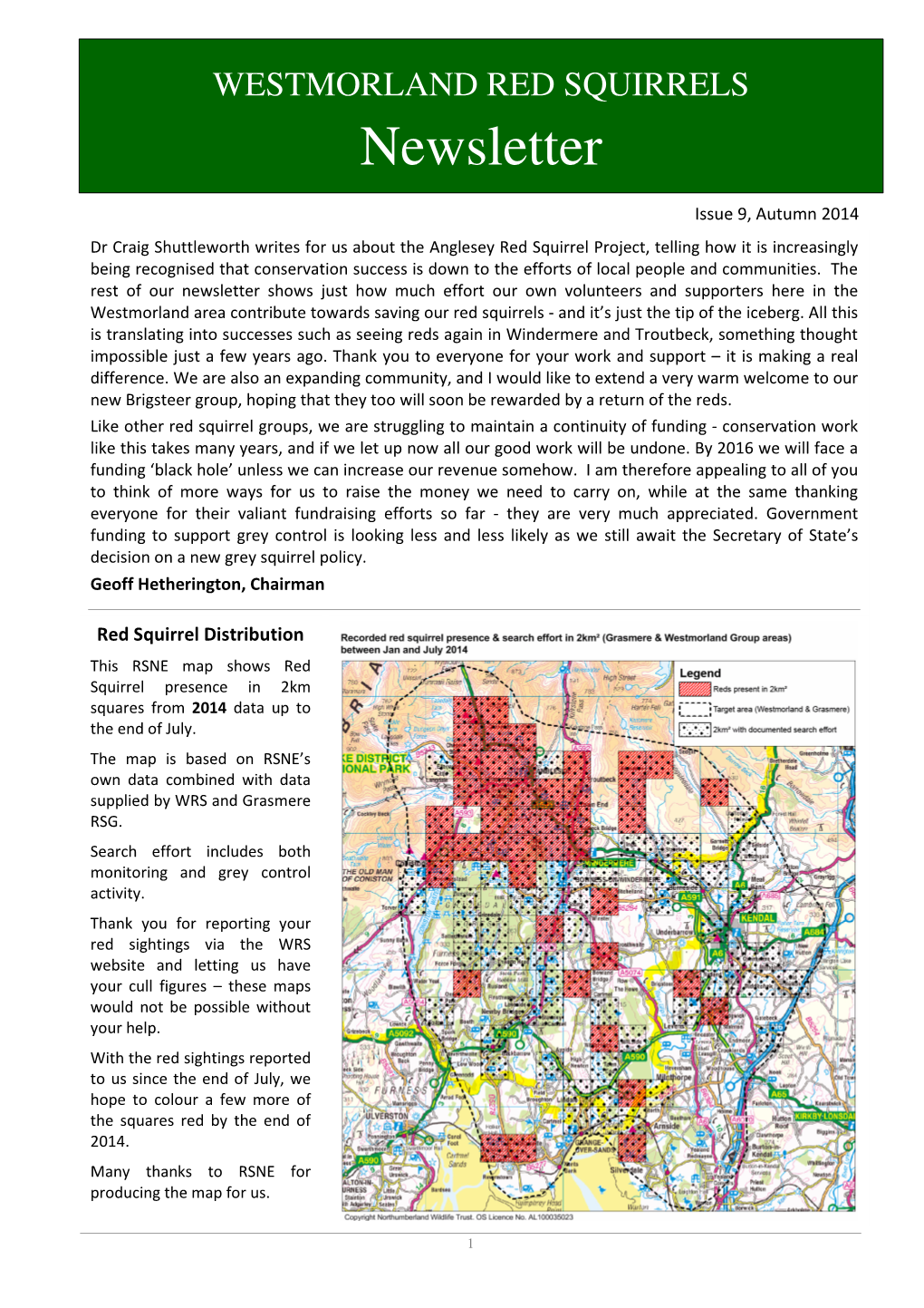 Newsletter, Issue 9, Autumn 2014 WESTMORLAND RED SQUIRRELS