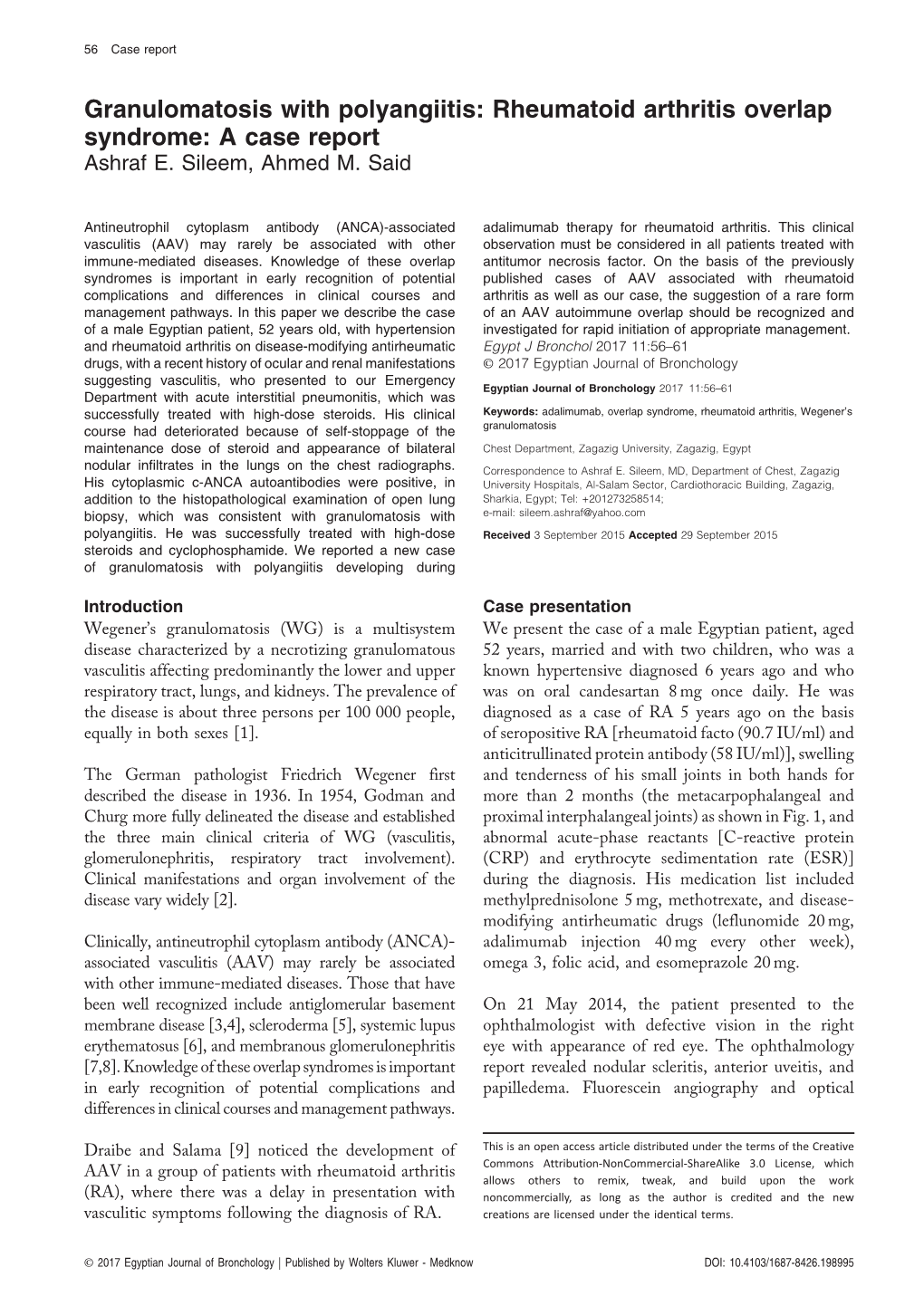 Rheumatoid Arthritis Overlap Syndrome: a Case Report Ashraf E