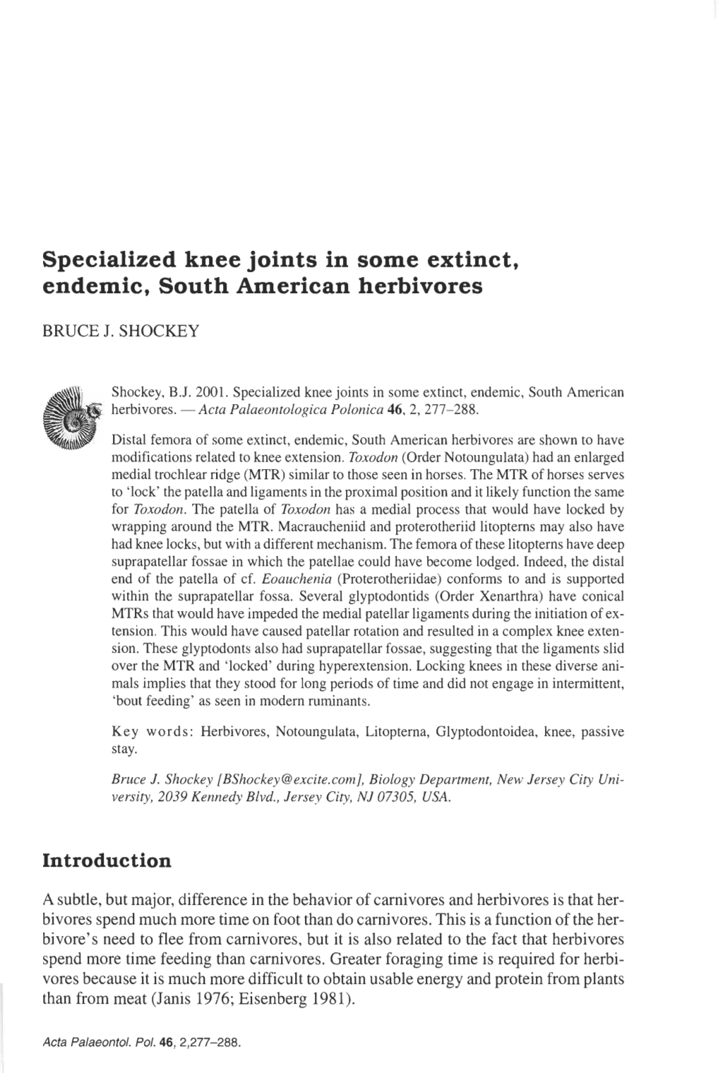 Specialized Knee Joints in Some Extinct, Endemic, South American Herbivores